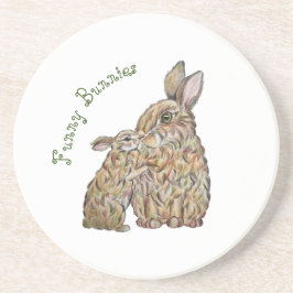 Grappige konijnen. Potloodtekening Zandsteen Onderzetter