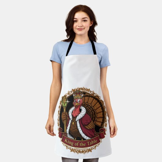 Grappige "Koning van de Tafel" Thanksgiving kalkoe Schort (Gedragen)
