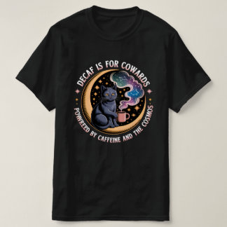 Grappige Kosmische Kat Cafeïne Quote T-shirt