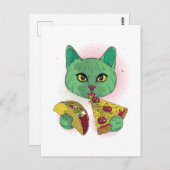 Grappige Kosmische Pizza Cat Graphic Cartoon Ruimt Briefkaart (Voorkant / Achterkant)