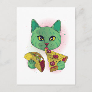 Grappige Kosmische Pizza Cat Graphic Cartoon Ruimt Briefkaart