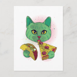Grappige Kosmische Pizza Cat Graphic Cartoon Ruimt Briefkaart