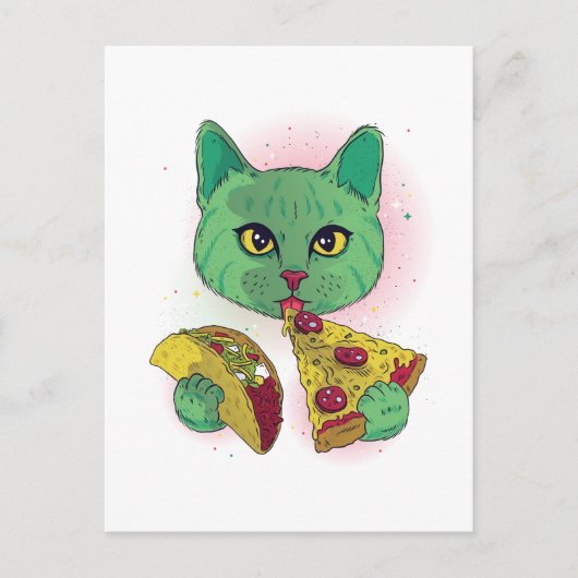 Grappige Kosmische Pizza Cat Graphic Cartoon Ruimt Briefkaart (Voorkant)