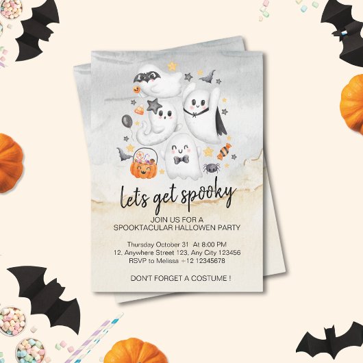 Grappige kostuum enge geest pompoen Halloween Kaart