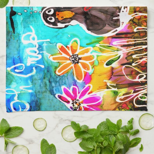 Grappige Kraaien En Bloemen Oh Crap Keuken Handdoe Theedoek (Gevouwen)
