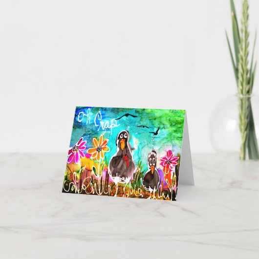 Grappige kraaien en bloemen oh crap Wenskaart Kaart (Voorkant)