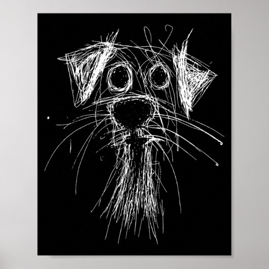 Grappige Krabbel Puppy Doodle Schets Minimalistisc Poster (Voorkant)