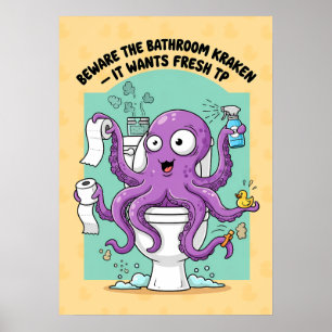Grappige Kraken Badposter Poster