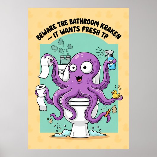 Grappige Kraken Badposter Poster (Voorkant)