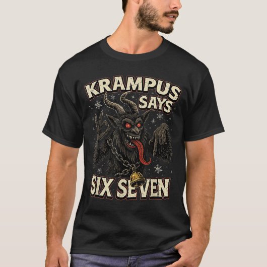 Grappige Krampus Zegt Zes Zeven 6 7 Meme Kerstmis T-shirt (Voorkant)
