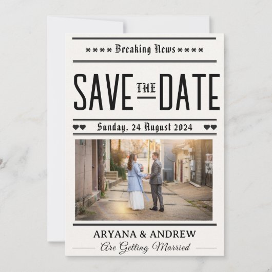 Grappige krant Bewaar de datums uitnodiging (Voorkant)