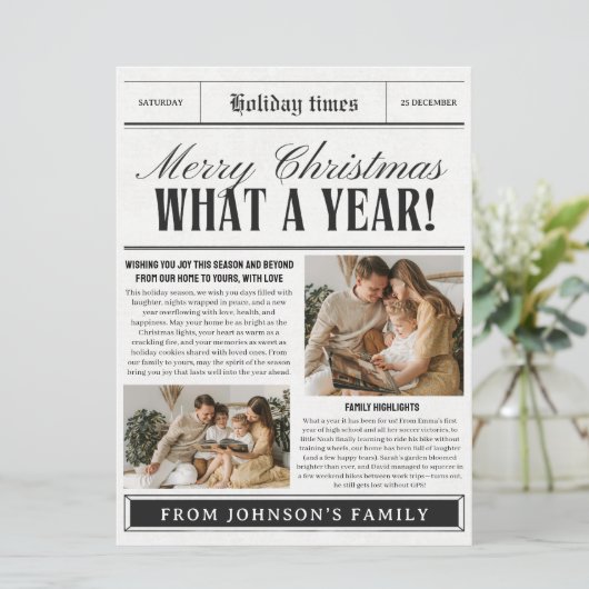 Grappige krant kerstkaart wat een jaar (Staand voorkant)