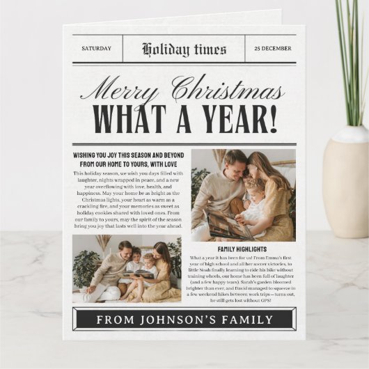 Grappige krant kerstkaart wat een jaar kaart (Voorkant)