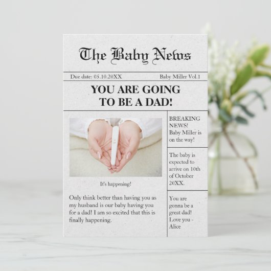 Grappige krant zwangerschap aankondiging voor man (Staand voorkant)