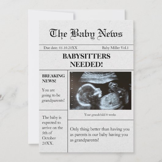 Grappige krant zwangerschapsaankondiging voor oude kaart (Voorkant)