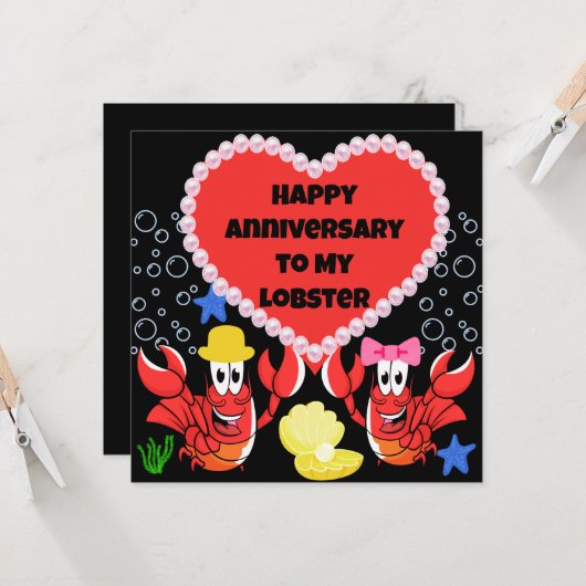 Grappige kreeft Jubileum Kaart voor hem en haar (Voorkant / Achterkant in situ)