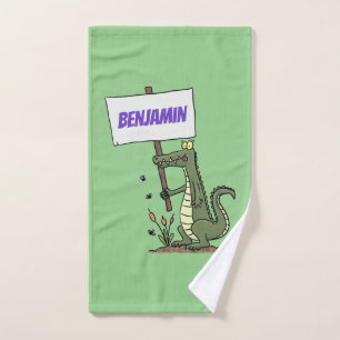 Grappige krokodil alligator met bord cartoon bad handdoek