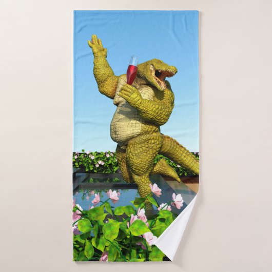 Grappige Krokodil Champagnetuinfeest Kunst Badhanddoek (Badhanddoek)