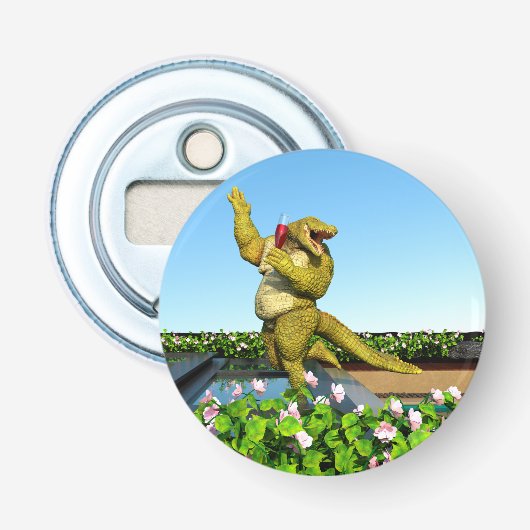 Grappige Krokodil Champagnetuinfeest Kunst Button Flesopener (Voorkant)