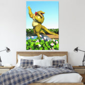 Grappige Krokodil Champagnetuinfeest Kunst Canvas Afdruk (Insitu (Slaapkamer))