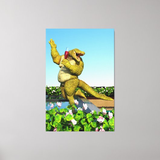 Grappige Krokodil Champagnetuinfeest Kunst Canvas Afdruk (Voorkant)