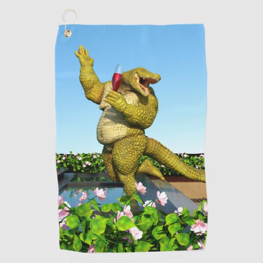 Grappige Krokodil Champagnetuinfeest Kunst Golfhanddoek (Voorkant)