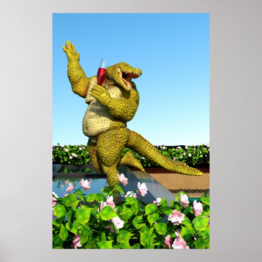 Grappige Krokodil Champagnetuinfeest Kunst Poster (Voorkant)