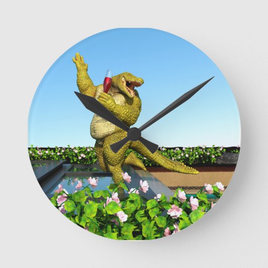Grappige Krokodil Champagnetuinfeest Kunst Ronde Klok (Voorkant)