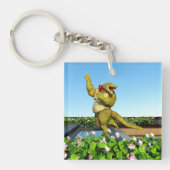 Grappige Krokodil Champagnetuinfeest Kunst Sleutelhanger (voorkant)