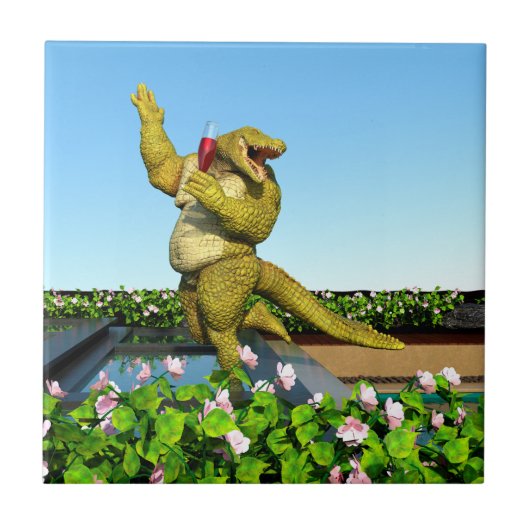 Grappige Krokodil Champagnetuinfeest Kunst Tegeltje (Voorkant)
