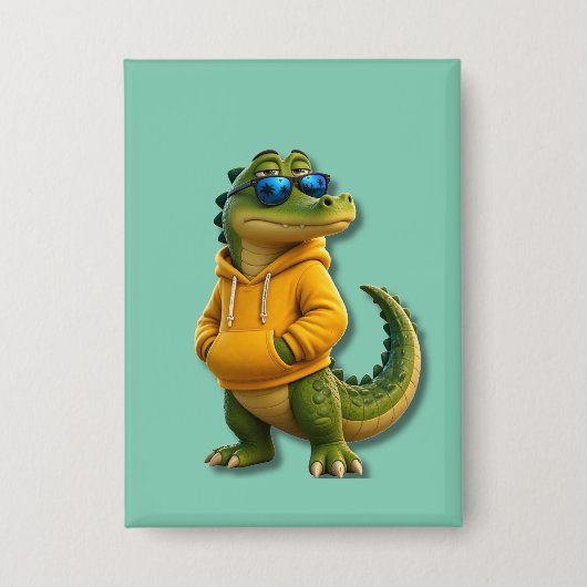 Grappige Krokodil Karakter Mintgroene Knoopspeld Button (Voorkant)