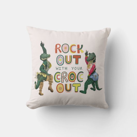 Grappige Krokodil Pun Rock Out Met Uw Croc Out Kussen (Voorkant)