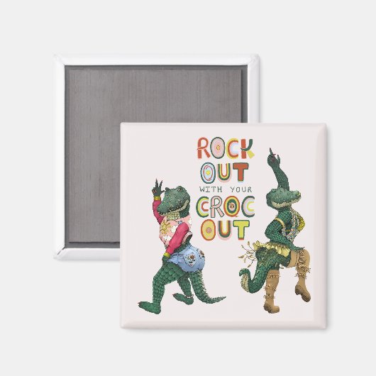 Grappige Krokodil Pun Rock Out Met Uw Croc Out Magneet (Voorkant / Achterkant)