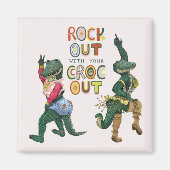 Grappige Krokodil Pun Rock Out Met Uw Croc Out Magneet (Voorkant)