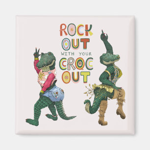 Grappige Krokodil Pun Rock Out Met Uw Croc Out Magneet