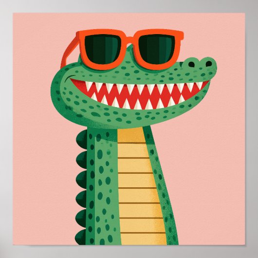 Grappige Krokodil Zonnebril Cute Cartoon Dier Poster (Voorkant)