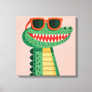 Grappige Krokodil Zonnebril Schattig Cartoon Dier Canvas Afdruk