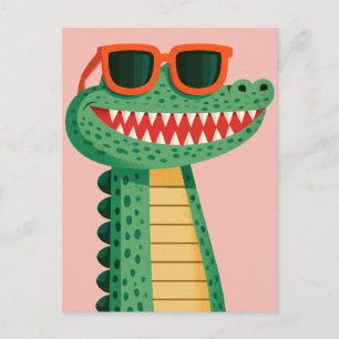 Grappige Krokodil Zonnebril Schattig Cartoon Dier Feestdagenkaart