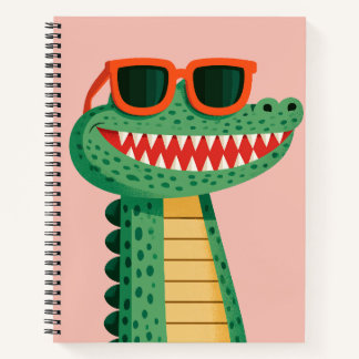 Grappige Krokodil Zonnebril Schattig Cartoon Dier Notitieboek