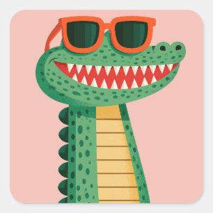 Grappige Krokodil Zonnebril Schattig Stripdier Vierkante Sticker