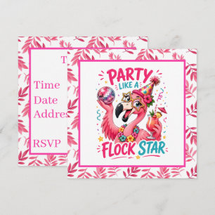 Grappige kudde ster roze flamingo feest kaart
