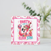 Grappige kudde ster roze flamingo feest kaart (Staand voorkant)