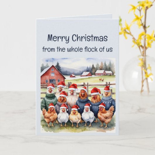 Grappige kudde van ons kippen groep kerstwensen kaart (Gele Bloem)
