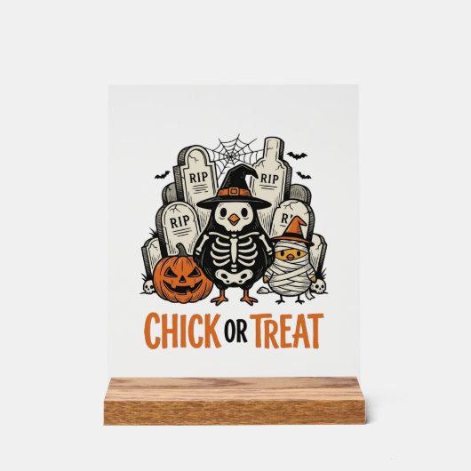 Grappige Kuiken Of Behandeling Halloween Kip Grafi Acryl Bord (Voorkant)