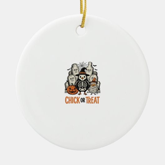 Grappige Kuiken Of Behandeling Halloween Kip Grafi Keramisch Ornament (Voorkant)