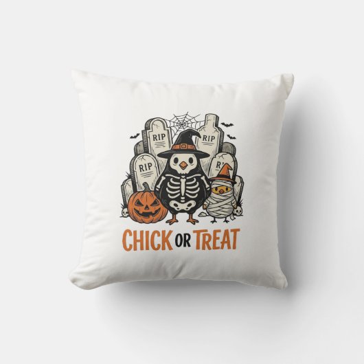 Grappige Kuiken Of Behandeling Halloween Kip Grafi Kussen (Voorkant)