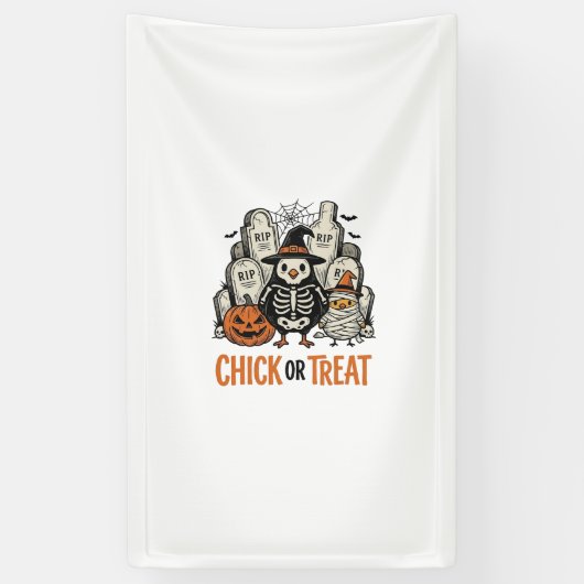 Grappige Kuiken Of Behandeling Halloween Kip Grafi Spandoek (Verticaal)