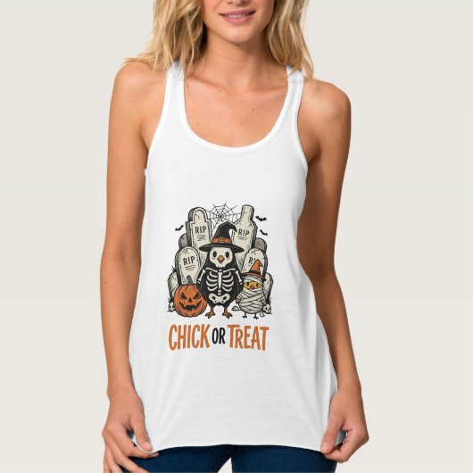 Grappige Kuiken Of Behandeling Halloween Kip Grafi Tanktop (Voorkant)
