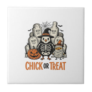 Grappige Kuiken Of Behandeling Halloween Kip Grafi Tegeltje