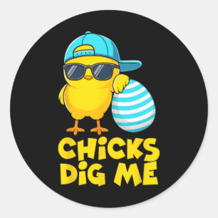 Grappige Kuikens Graven Me Voor Mannen Jongens Kin Ronde Sticker